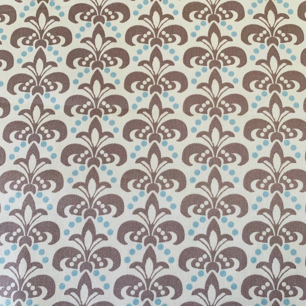 1.7 Yards Free Spirit Vicki Payne Aqua Cream & Gray Scallop Fleur De Lis Fabric